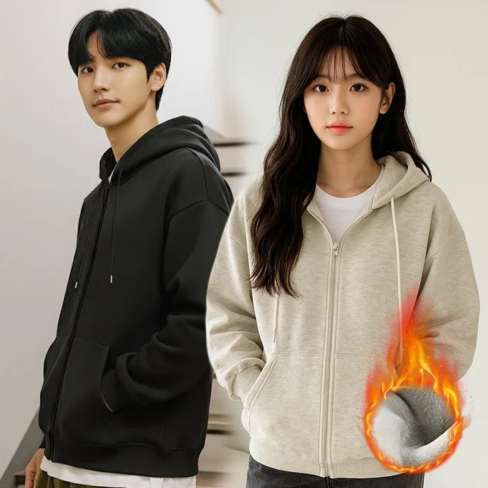 남녀공용 웜코어 오버핏 기모 후드집업 6color / 데일리 기모 집업 학생잠바
